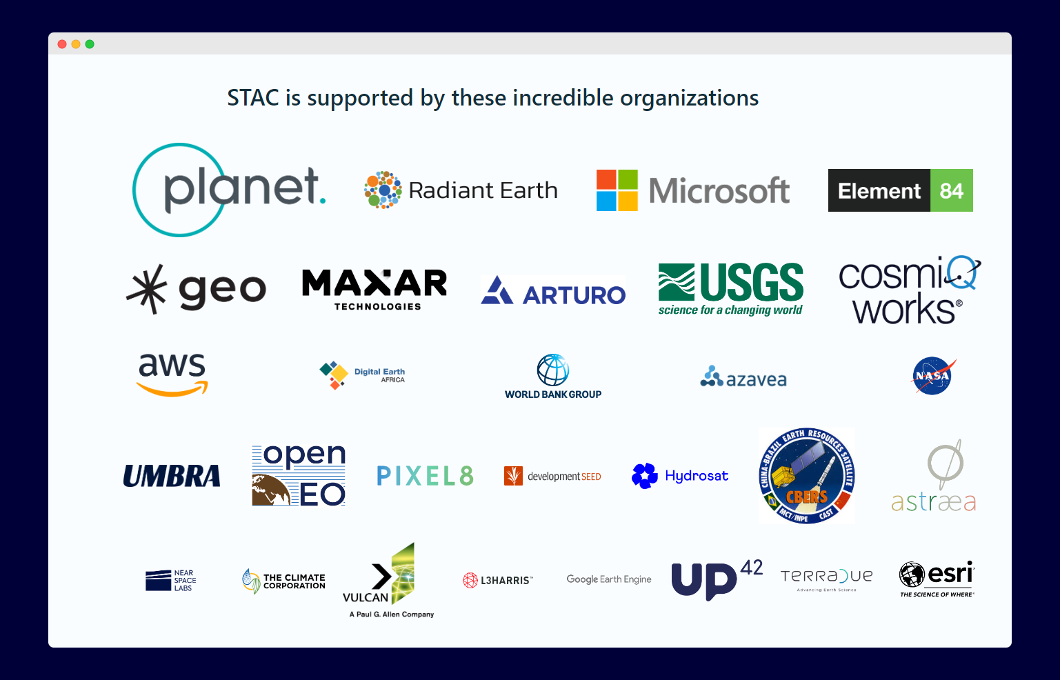 Organizations supporting STAC