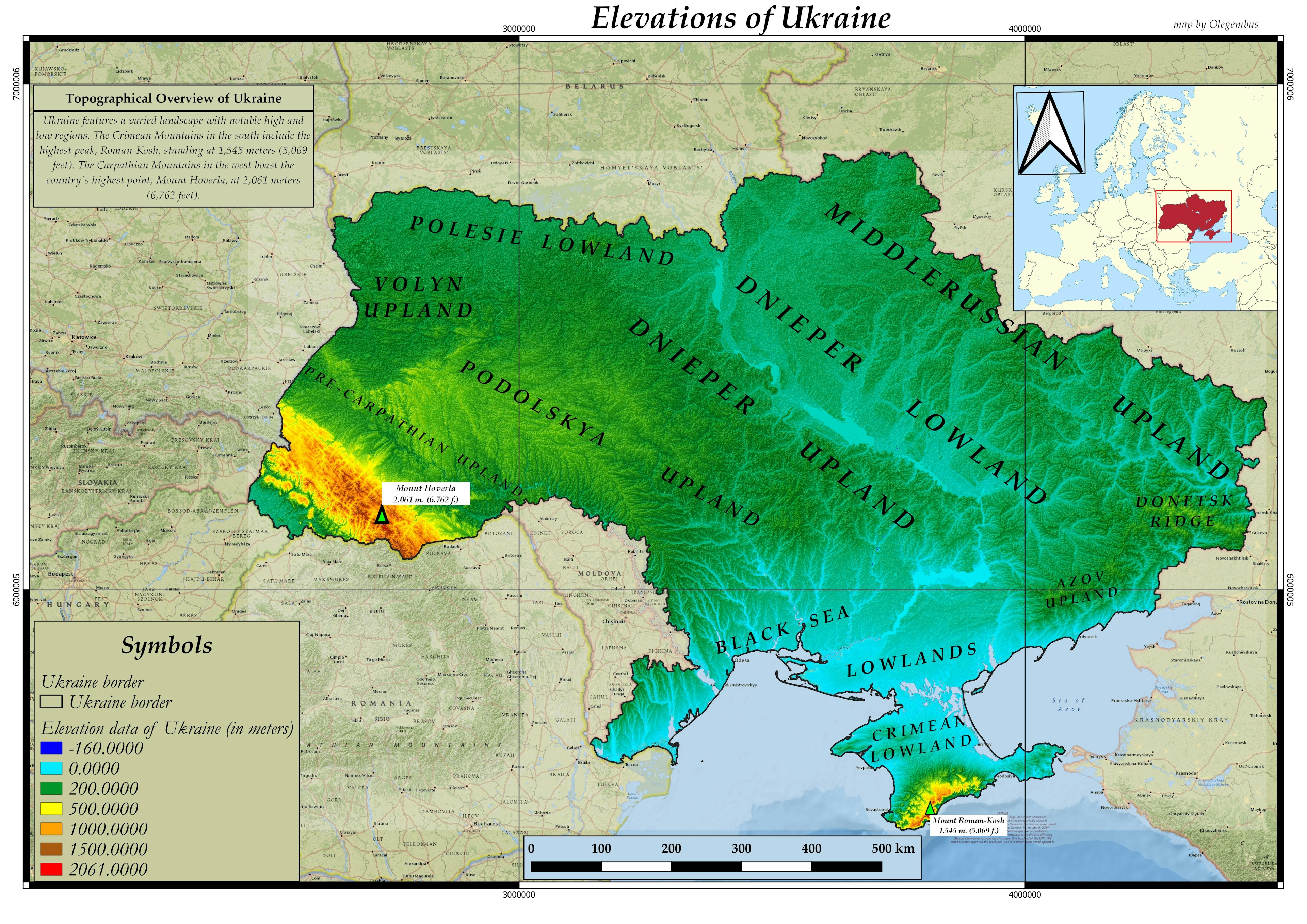 Elevation map of Ukraine