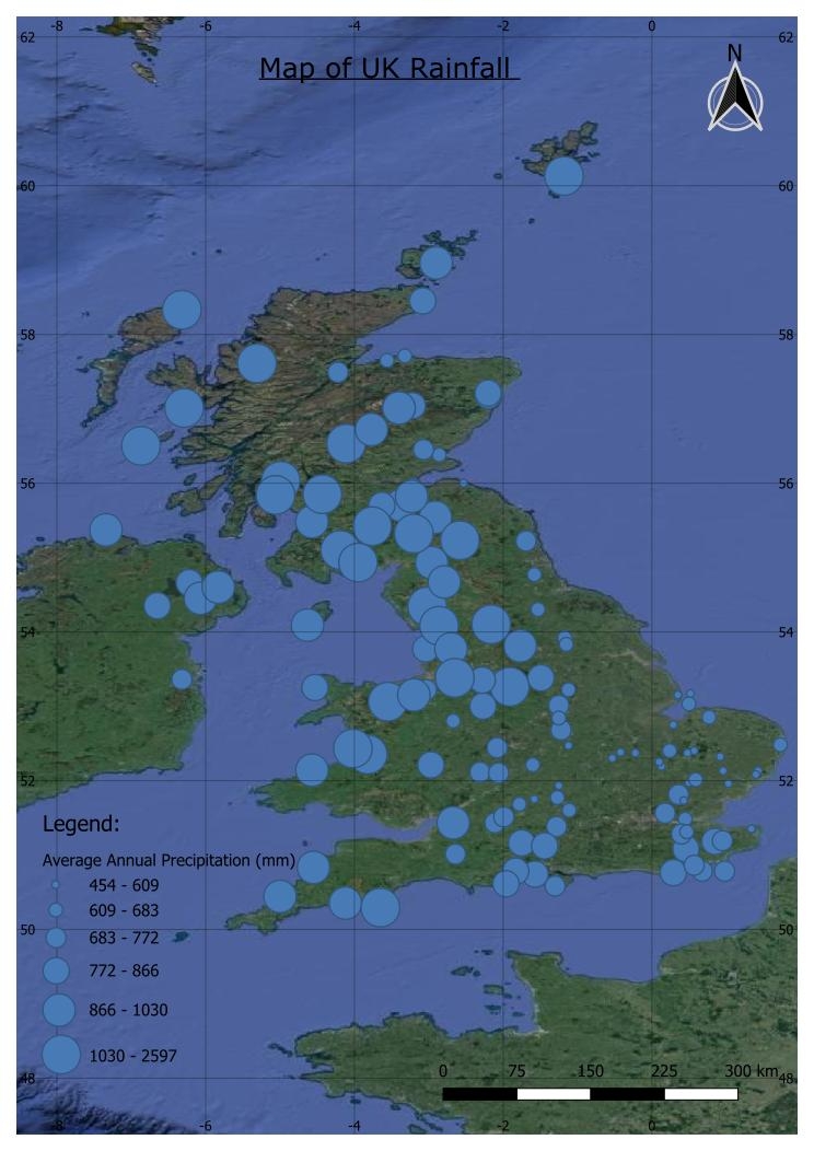 Map of UK Rainfall by Weather Sation