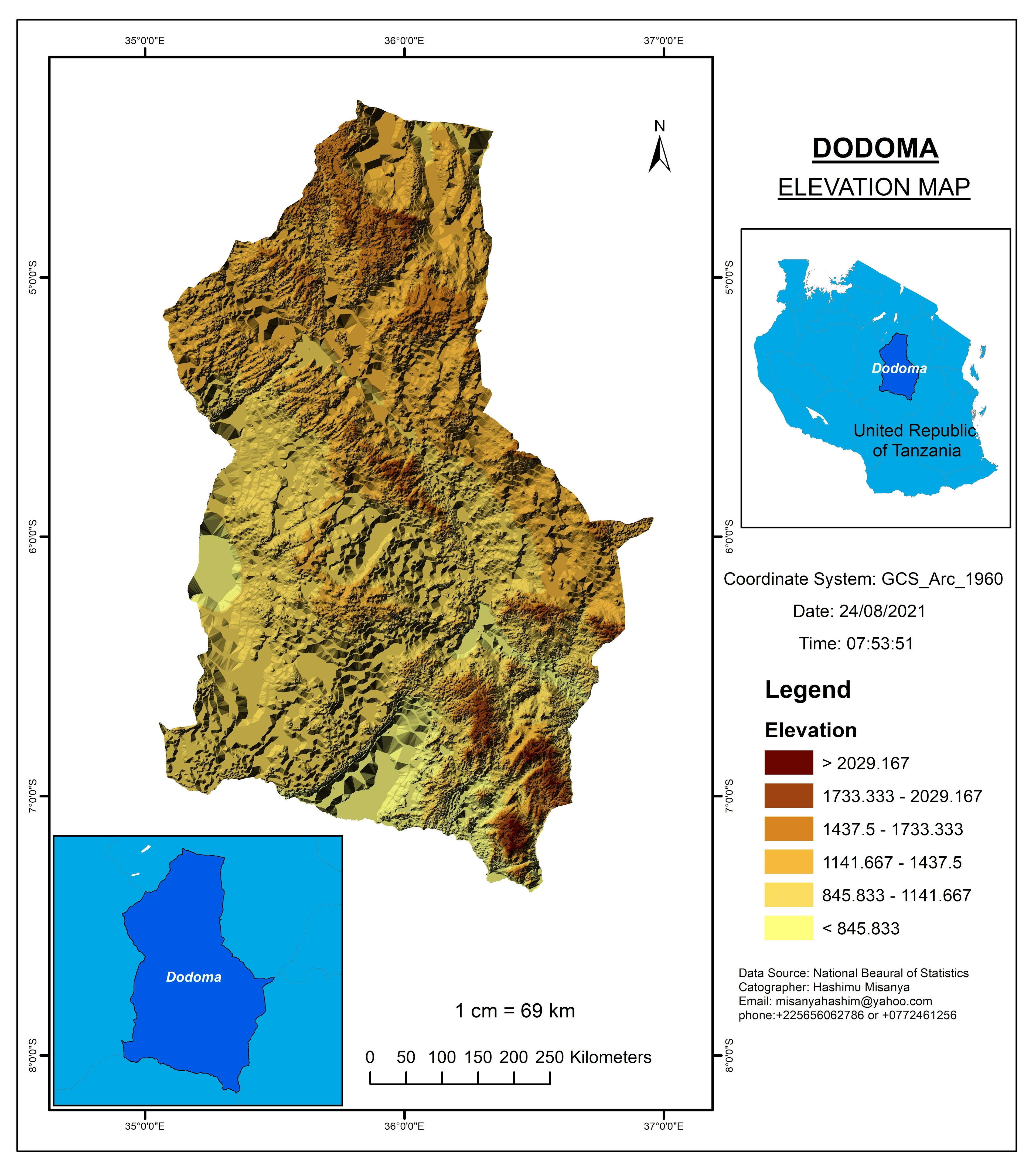 Dodoma Region Elevation map
