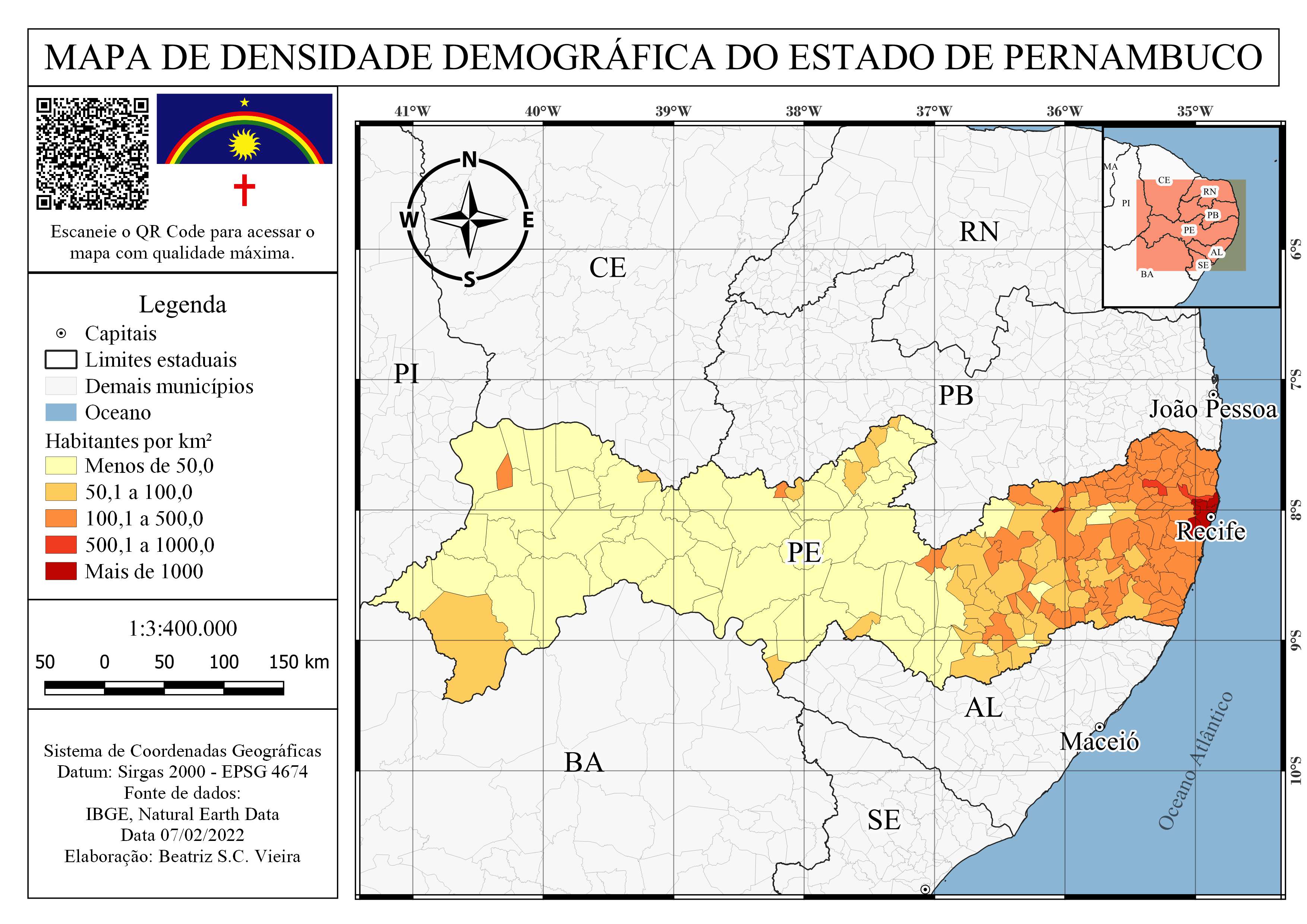 DENSIDADE DEMOGRÁFICA DE PERNAMBUCO
