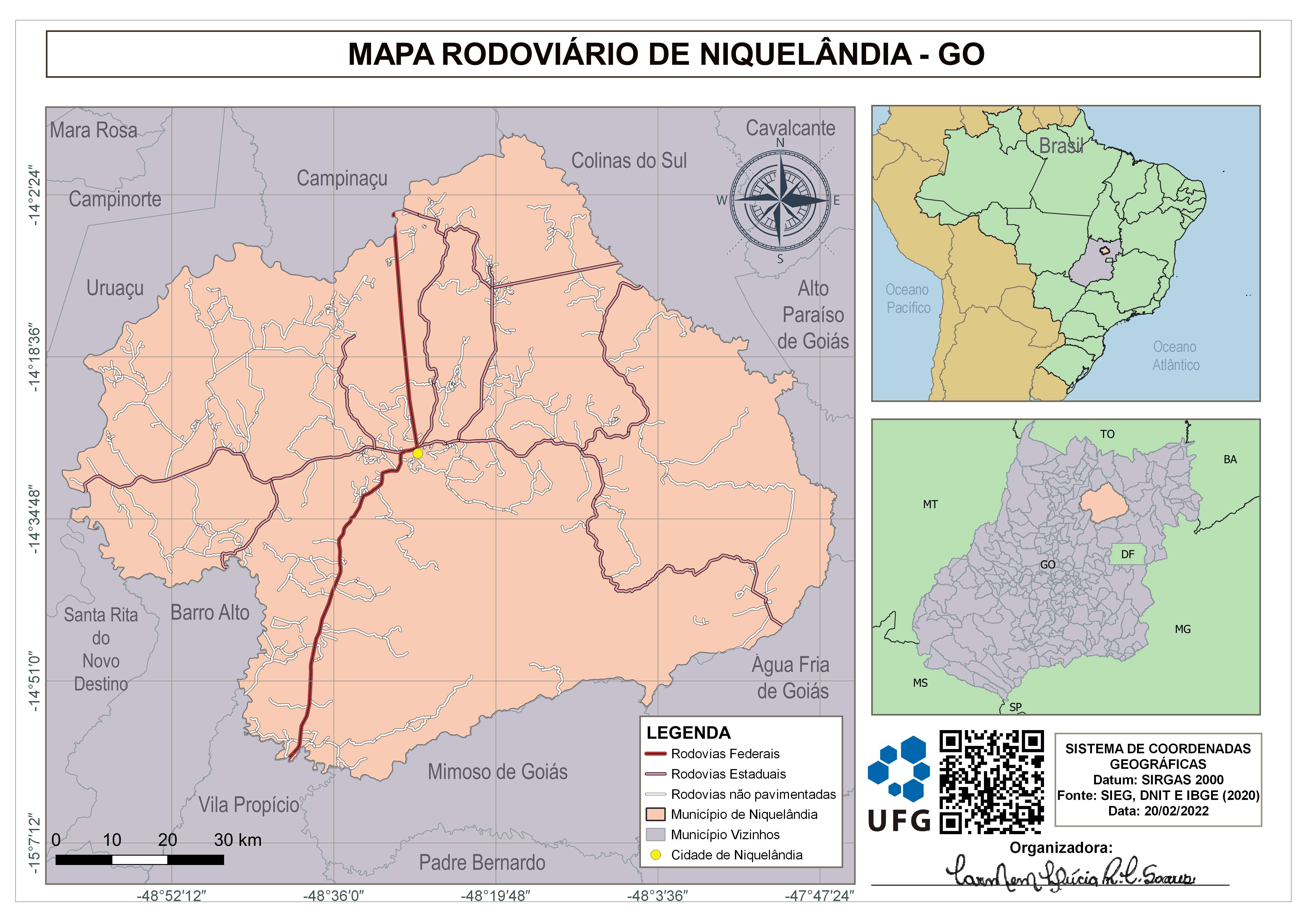 Mapa Rodoviário de Niquelândia GO