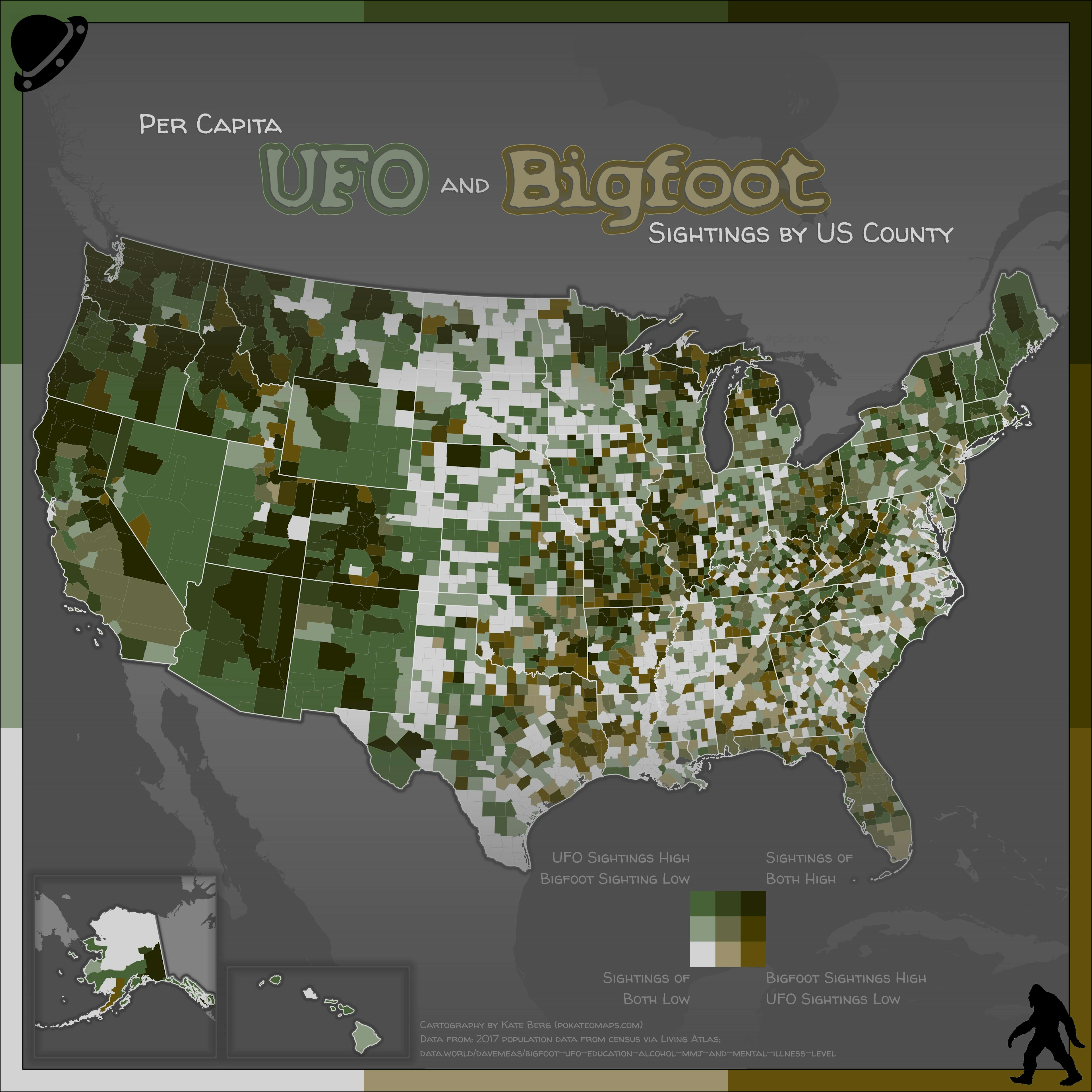Per Capita UFO and Bigfoot Sightings