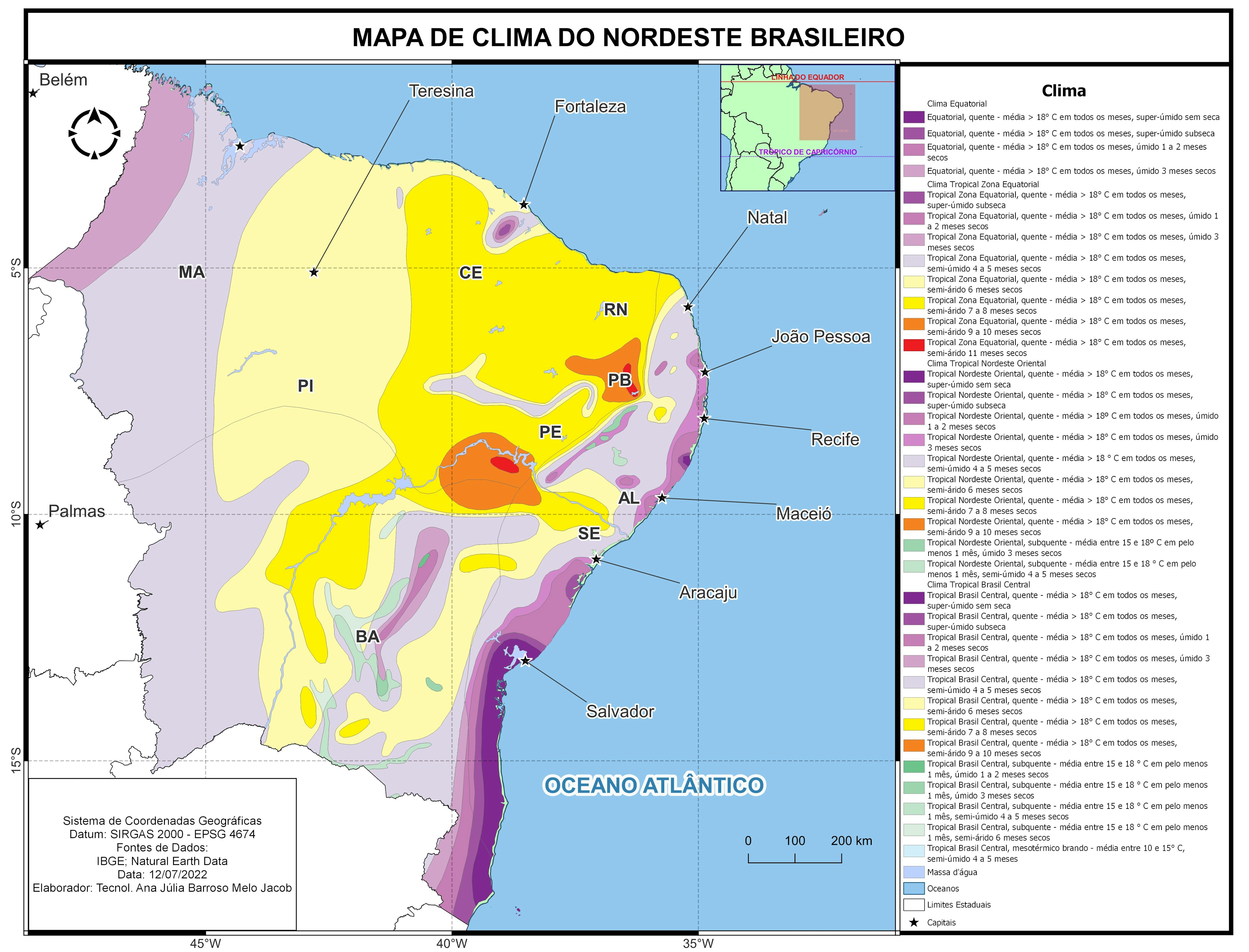 MAPA DE CLIMA DA REGIÃO NORDESTE