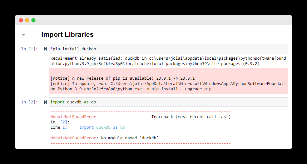 Error importing duckdb in the default environment