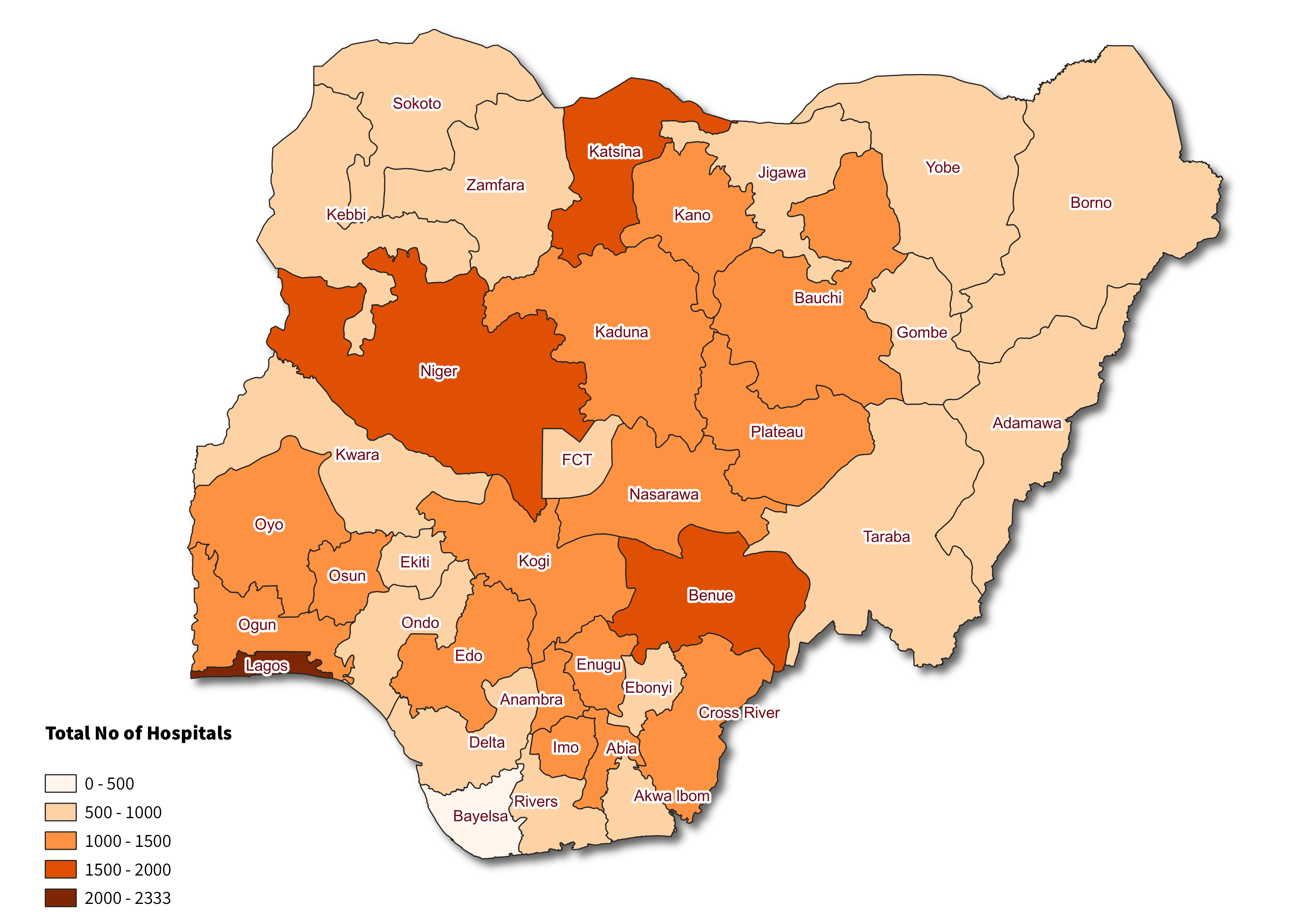 Figure 1. Unnormalized Map of Hospitals in Nigeria