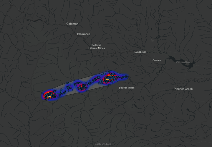 Elk #846 Home Range, Tag and Hotspot analysis