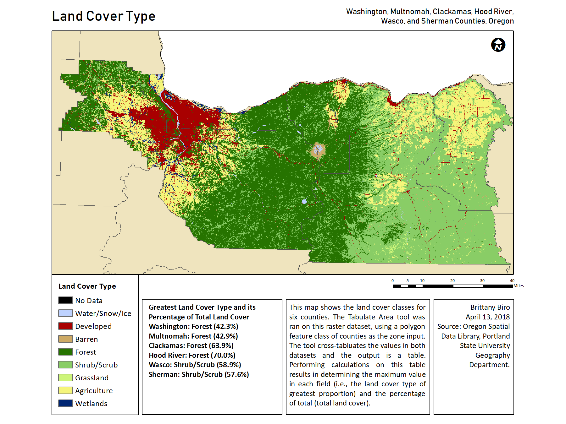 Land Cover Types in Oregon Counties