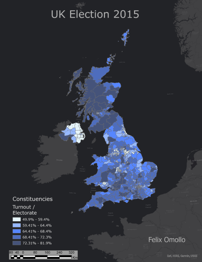 UK Election Voters Turnout Map 