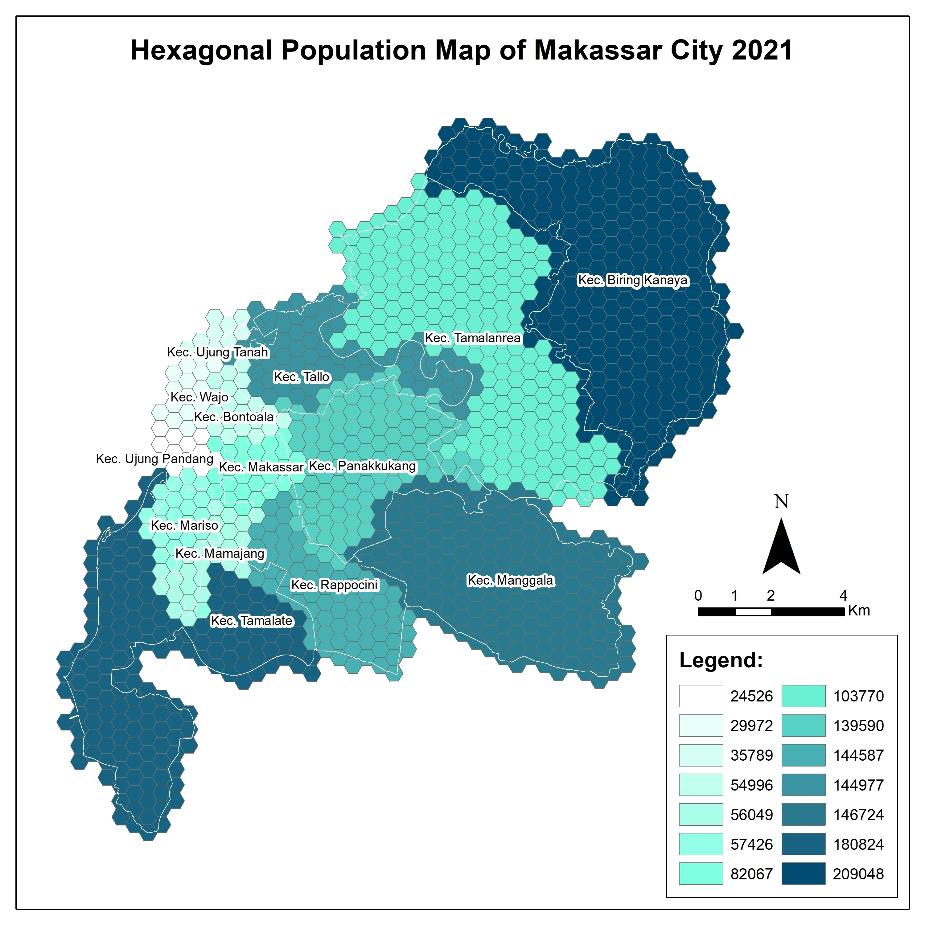 Hexagonal Population Map in Makassar City