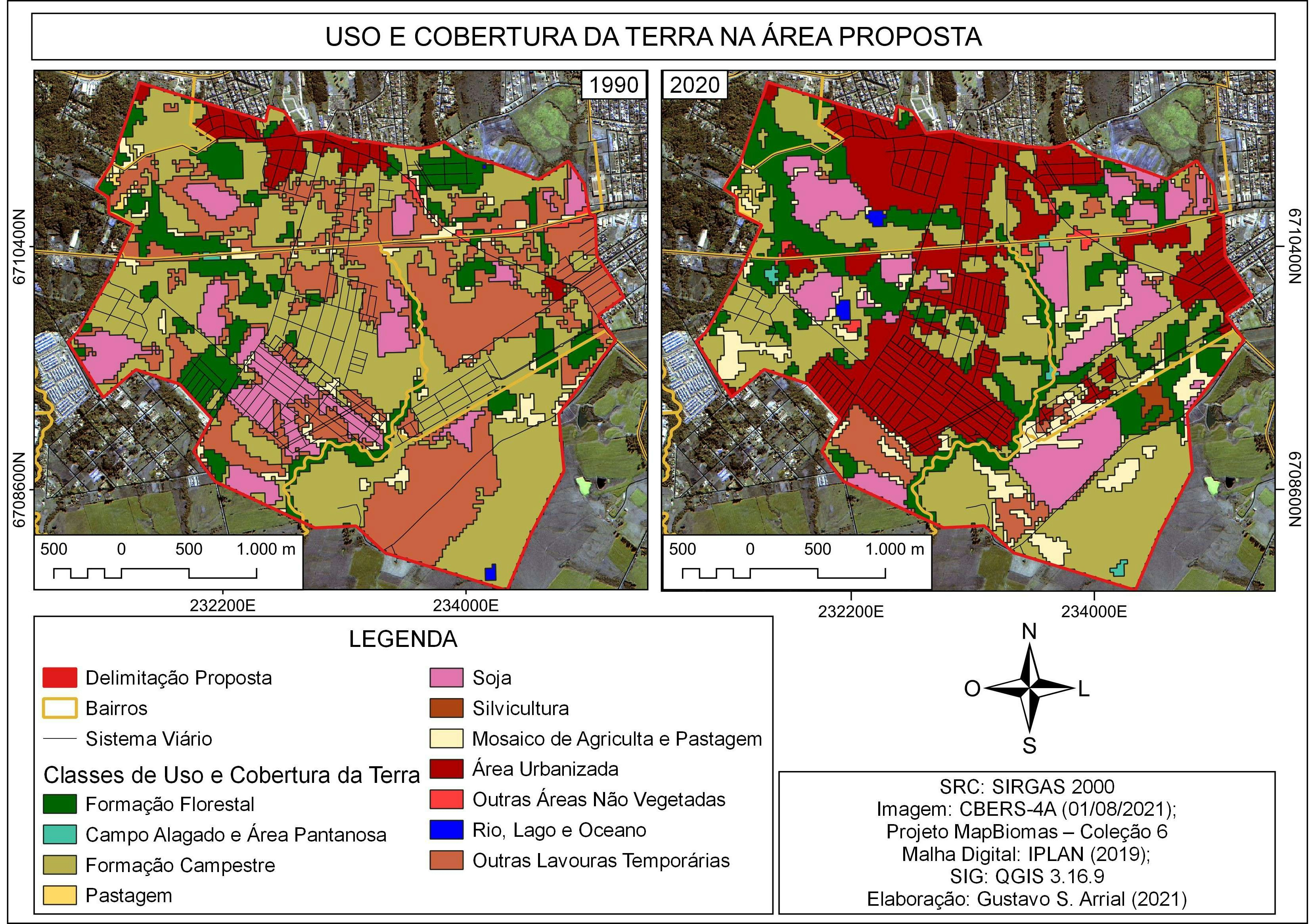 Uso e cobertura da terra na área propost