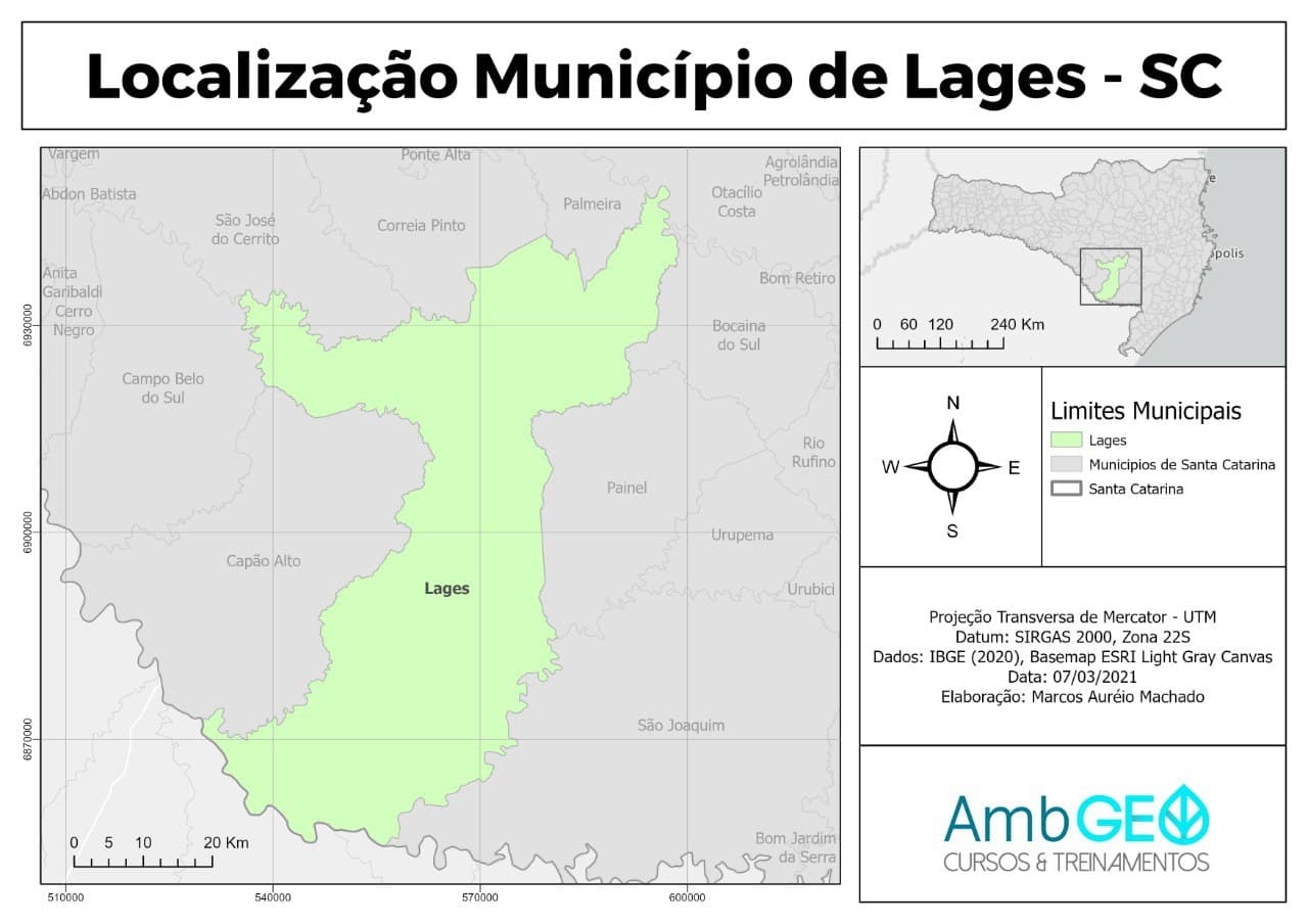Mapa de localização município de Lajes