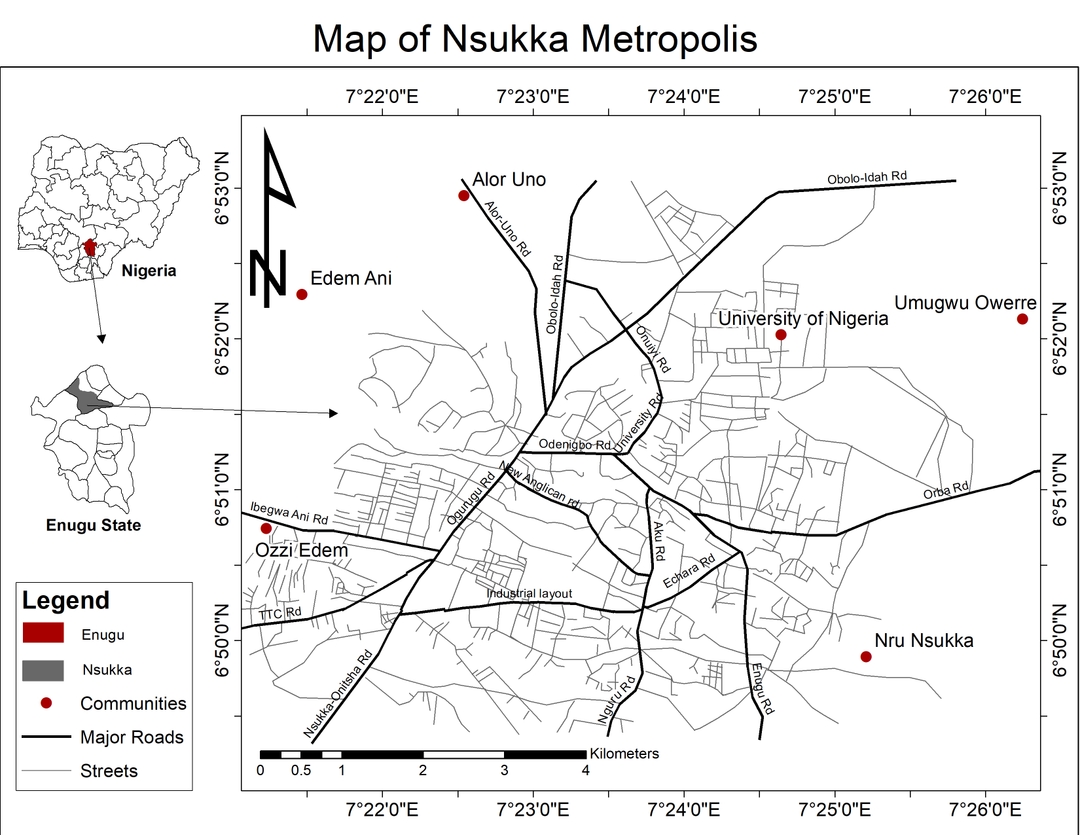 Study Area Map of Nsukka Metropolis